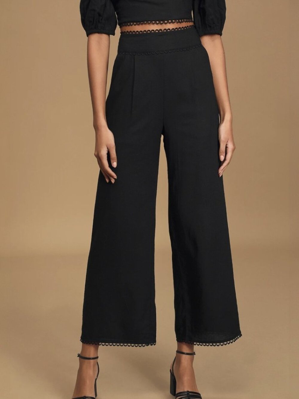 Lulus Bask In Glory Black Crochet Lace Wide-Leg Pants​ NWT - Picture 2 of 8